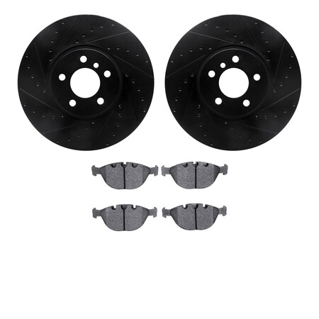 Dynamic Friction Company Front Brake Rotors Drilled and Slotted Black with 5000 Advanced Brake Pads - 8502-31127